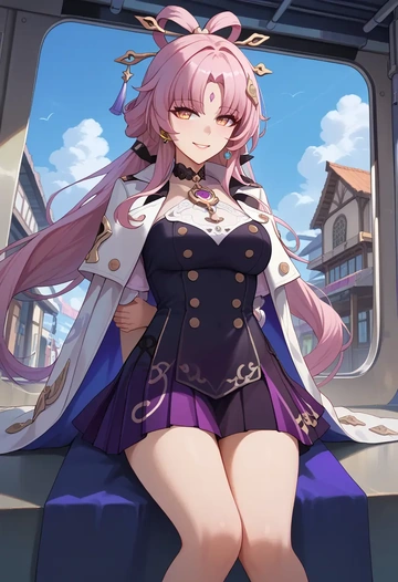 star rail,fu xuan,coat,long,double-breasted,pencil skirt  - AI generated anime art